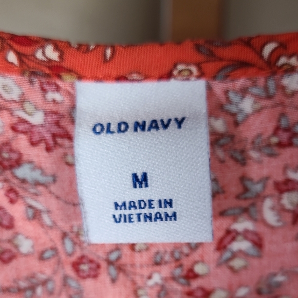 Old Navy Orange Red Floral Sundress with Bishop Sleeves Size Medium - Picture 2 of 11